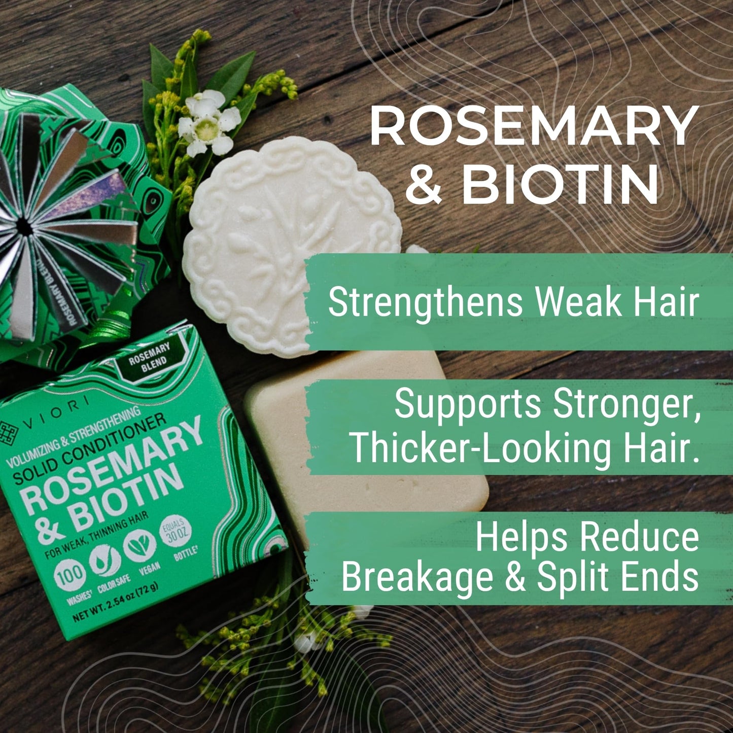 Viori Rosemary Shampoo Bar and Conditioner Set with Biotin - Rice Water Solid Hair Bars for Thinning Hair - Strengthening, Shine, Scalp Care - Plastic