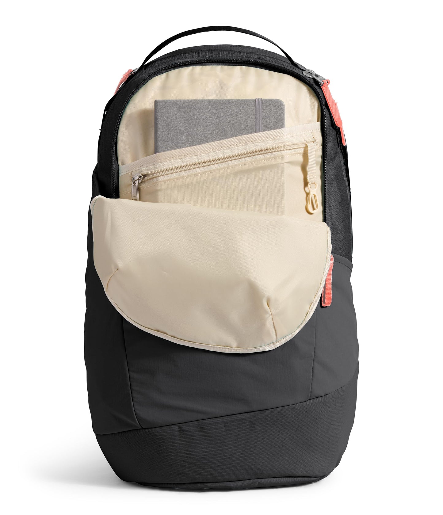 The North Face Women's Isabella 3.0 Backpack | Everyday Travel Bag with 16" Laptop Sleeve, Water-Repellent Finish, Women-Specific Fit, TNF Black Light Heather/Burnt Coral Metallic-NPF, One Size