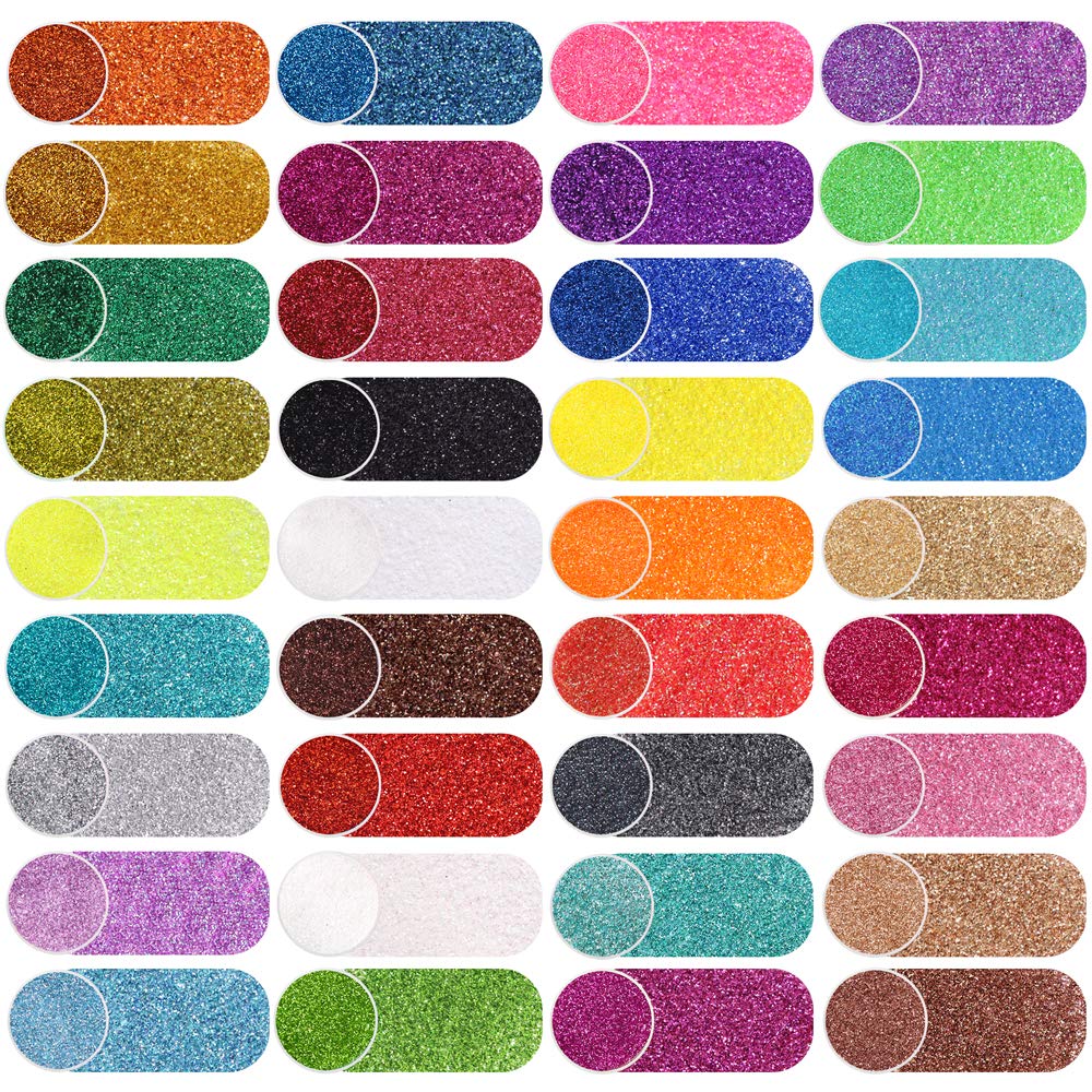 Extra Fine Glitter, Set of 36 Colors Nail Arts Cosmetic, Resin Crafts Loose Glitter Powder Shaker for Face Body Hair Eye Lip Gloss Makeup, Slime