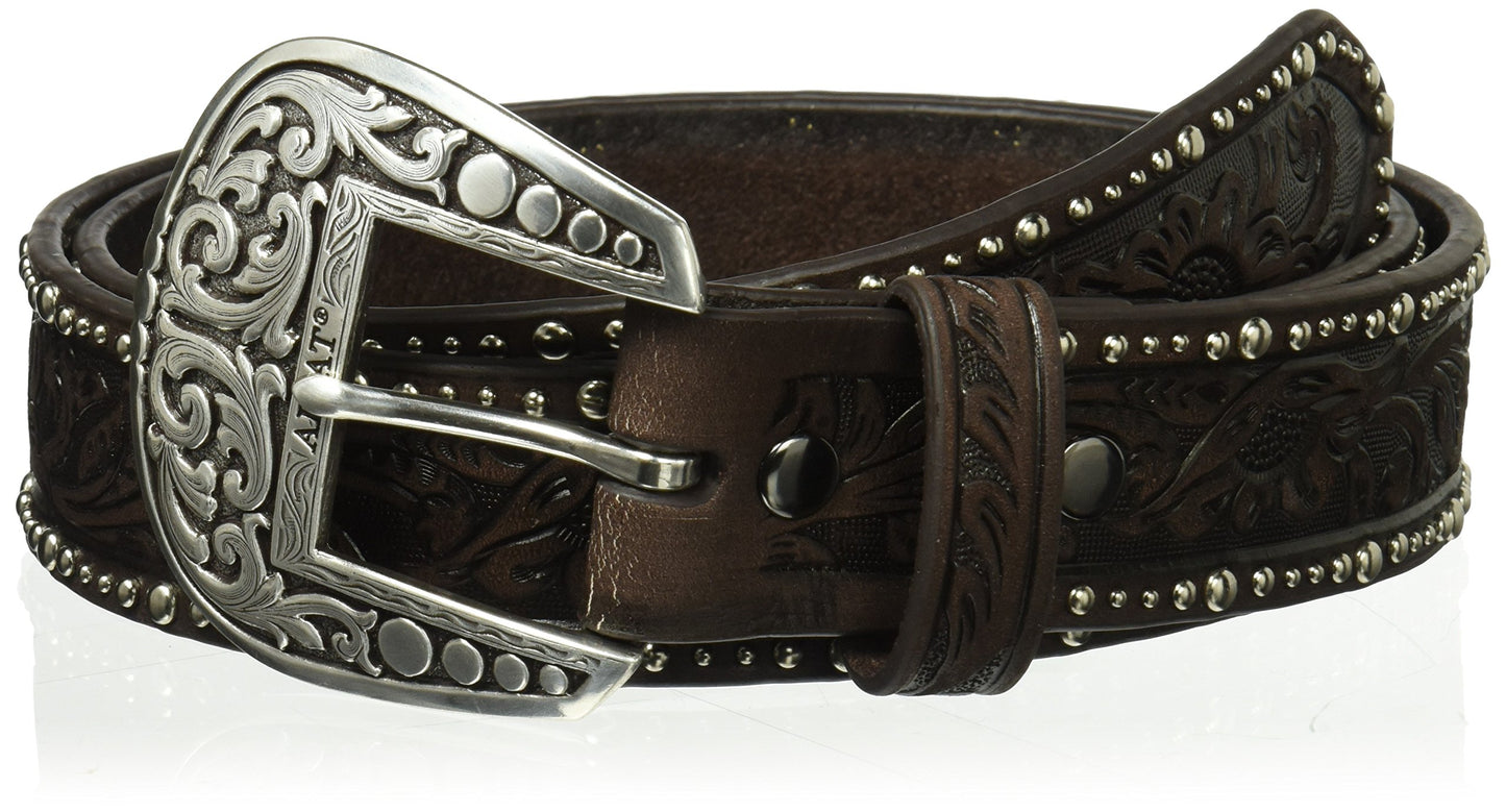 ARIAT Women's Floral Nailhead Edged Belt, Brown, Small