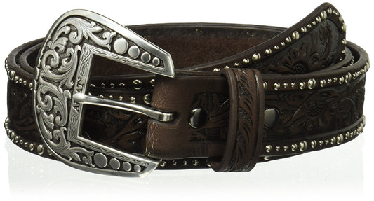ARIAT Women's Floral Nailhead Edged Belt, Brown, Small
