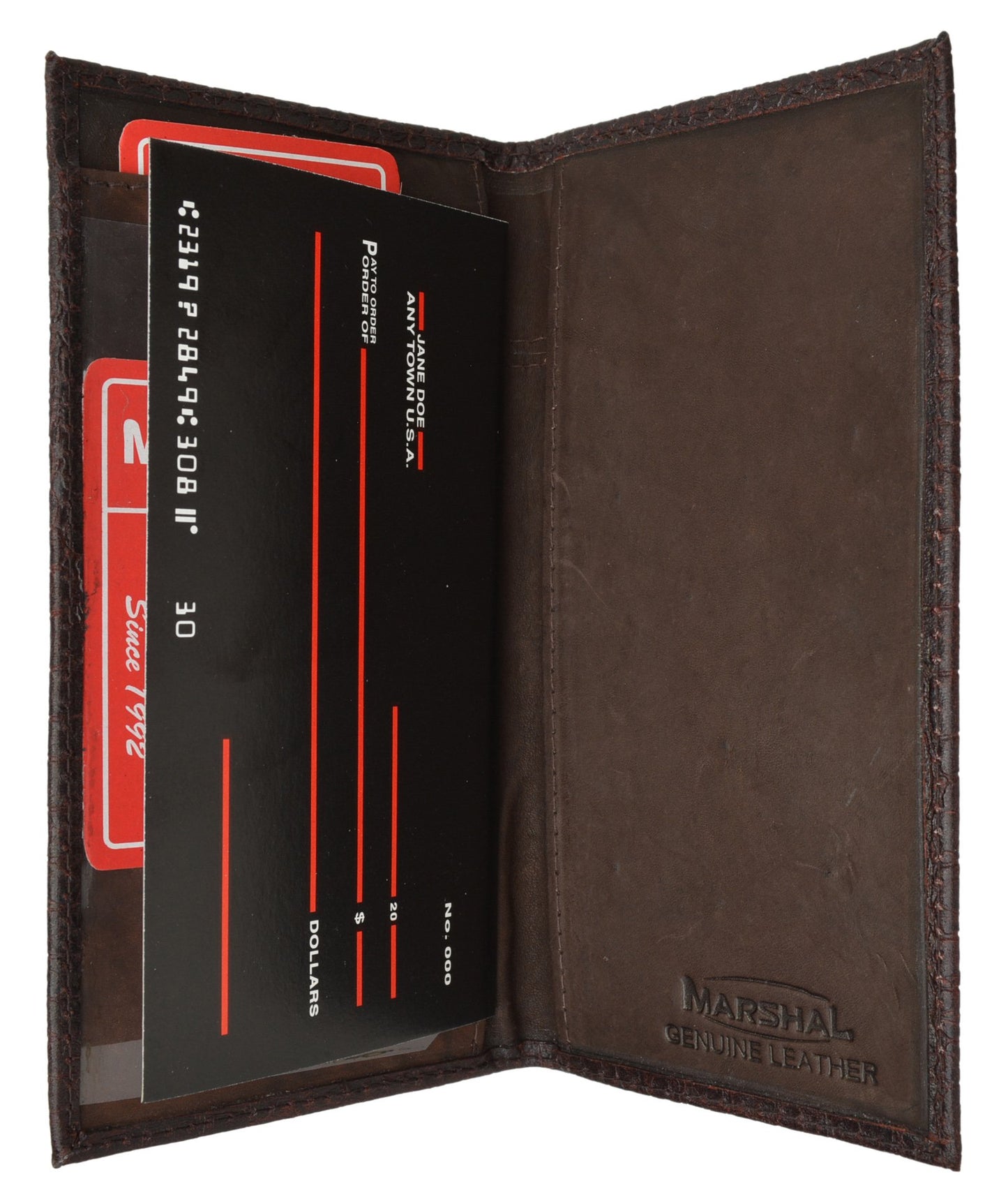 MARSHAL Genuine Leather Slim Crocodile Checkbook Cover (Brown)