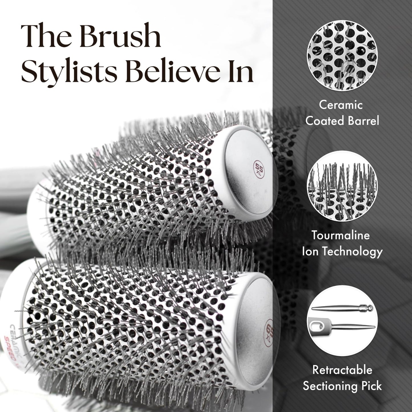 Olivia Garden Ceramic + Ion Speed XL - Extra-Long Round Thermal Hair Brush - Not Electrical - Professional Blowout Brush for Normal to Thick Hair