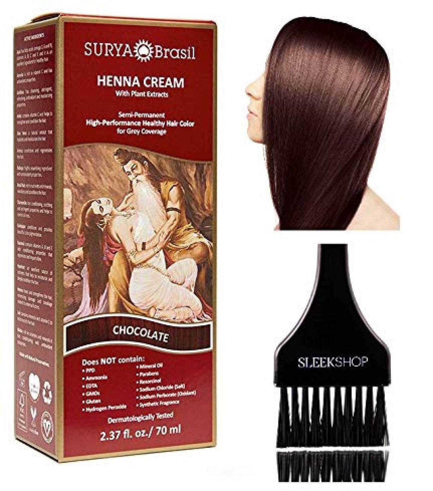 Surya Brasil All Natural HENNA Hair Color CREAM Plant Extracts, Semi-Permanent for Grey Coverage (with Brush) Brazil (CHOCOLATE)