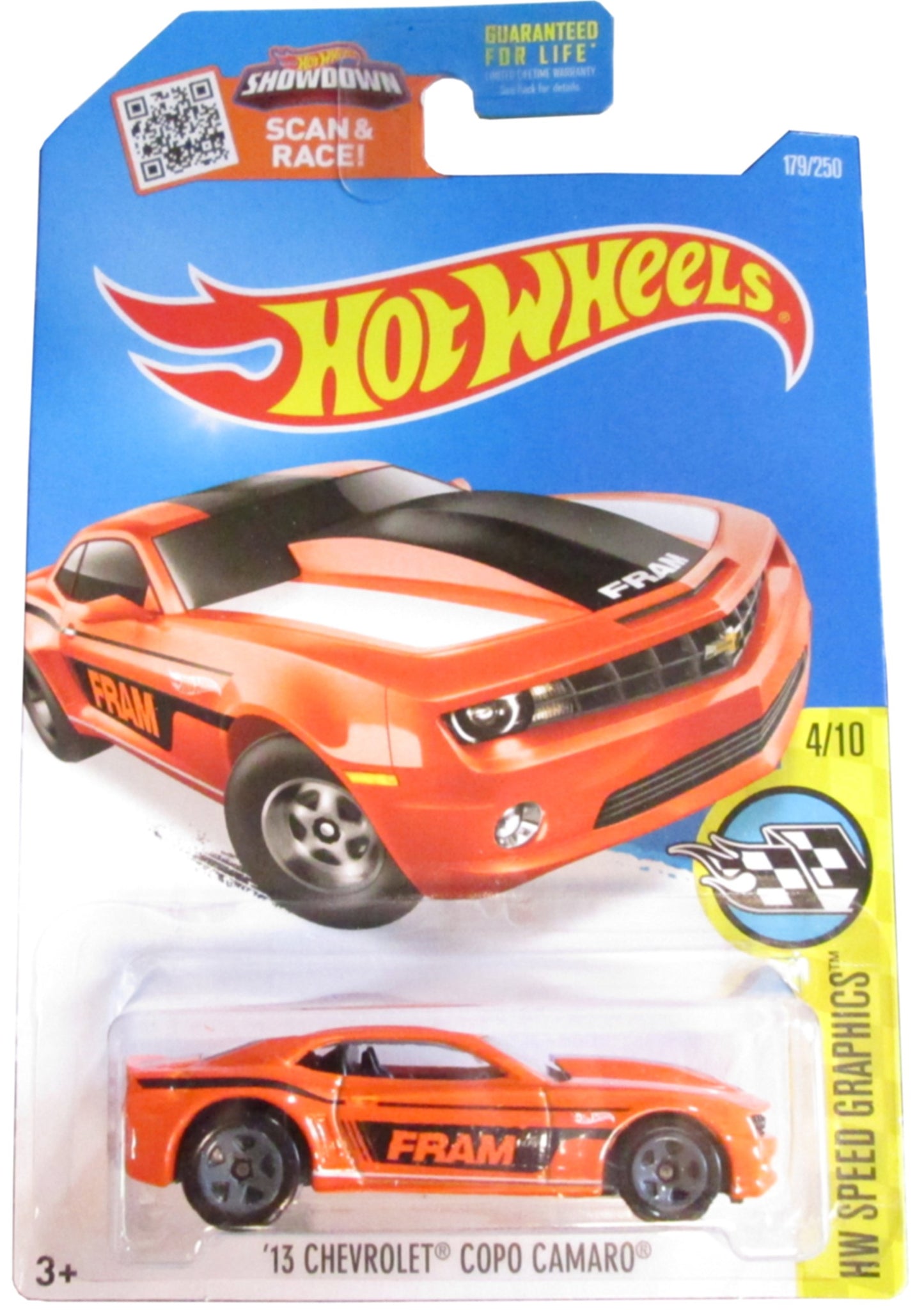 Hot Wheels, 2016 HW Speed Graphics, '13 Chevorlet Copo Camaro [Orange] Die-Cast Vehicle #4/10