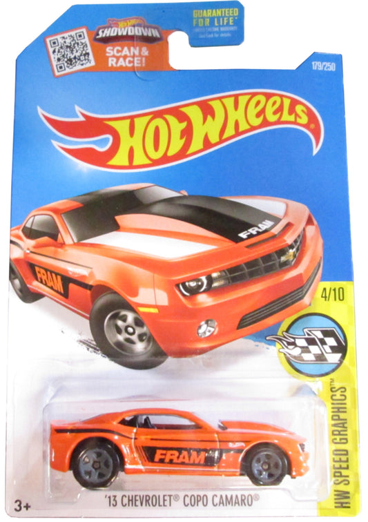 Hot Wheels, 2016 HW Speed Graphics, '13 Chevorlet Copo Camaro [Orange] Die-Cast Vehicle #4/10