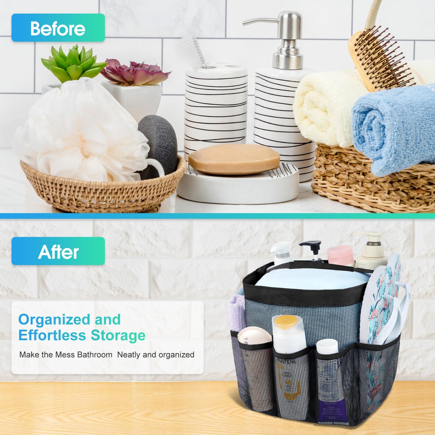 Attmu Mesh Shower Caddy Portable for College Dorm Room Essentials with 8 Pockets, Hanging Caddy Dorm Basket, Quick Dry Shower Bag for Bathroom