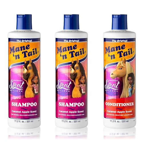 Mane 'n Tail Spirit Untamed Shampoo (2-Pack) & Conditioner (1-Pack) - Caramel Apple Scented, Gentle Coconut Oil Formula for Soft, Silky Hair (11.02 oz