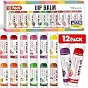 AZEN 12 Pack Lip Balm, Natural Lip Balm Bulk, Lip Care Product, Moisturizing Lip Balms for dry cracked lips - 12 Flavors