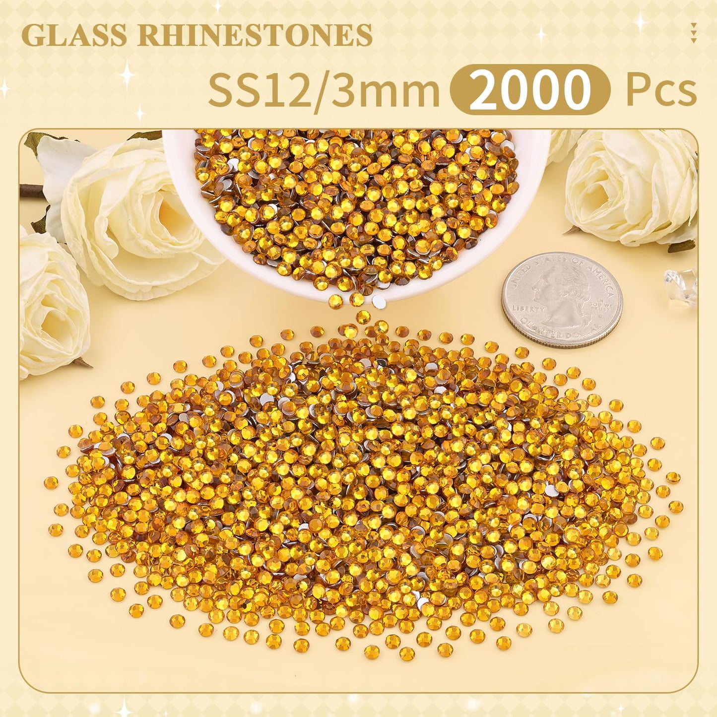 3000PCS SS12/3mm Crystal Rhinestones (Topaz), Bedazzling Flatback Glass Rhinestones for Crafting DIY Nail Art Makeup Decoration, Gems Diomand Charms Beauty and Personal Care BELLEBOOST