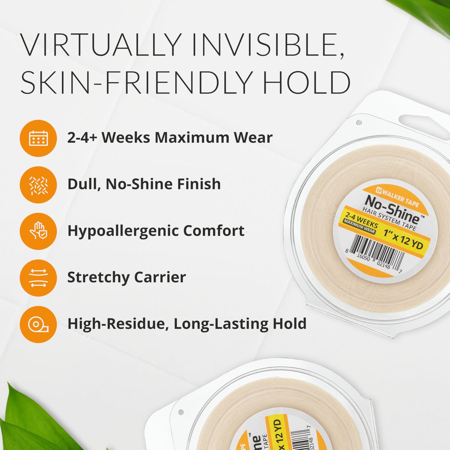 Walker Tape No-Shine Hair System Tape Roll 1" x 12 Yards, Double Sided Wig Adhesive for Lace Systems, Toupees, and Natural Human Extensions, Strong