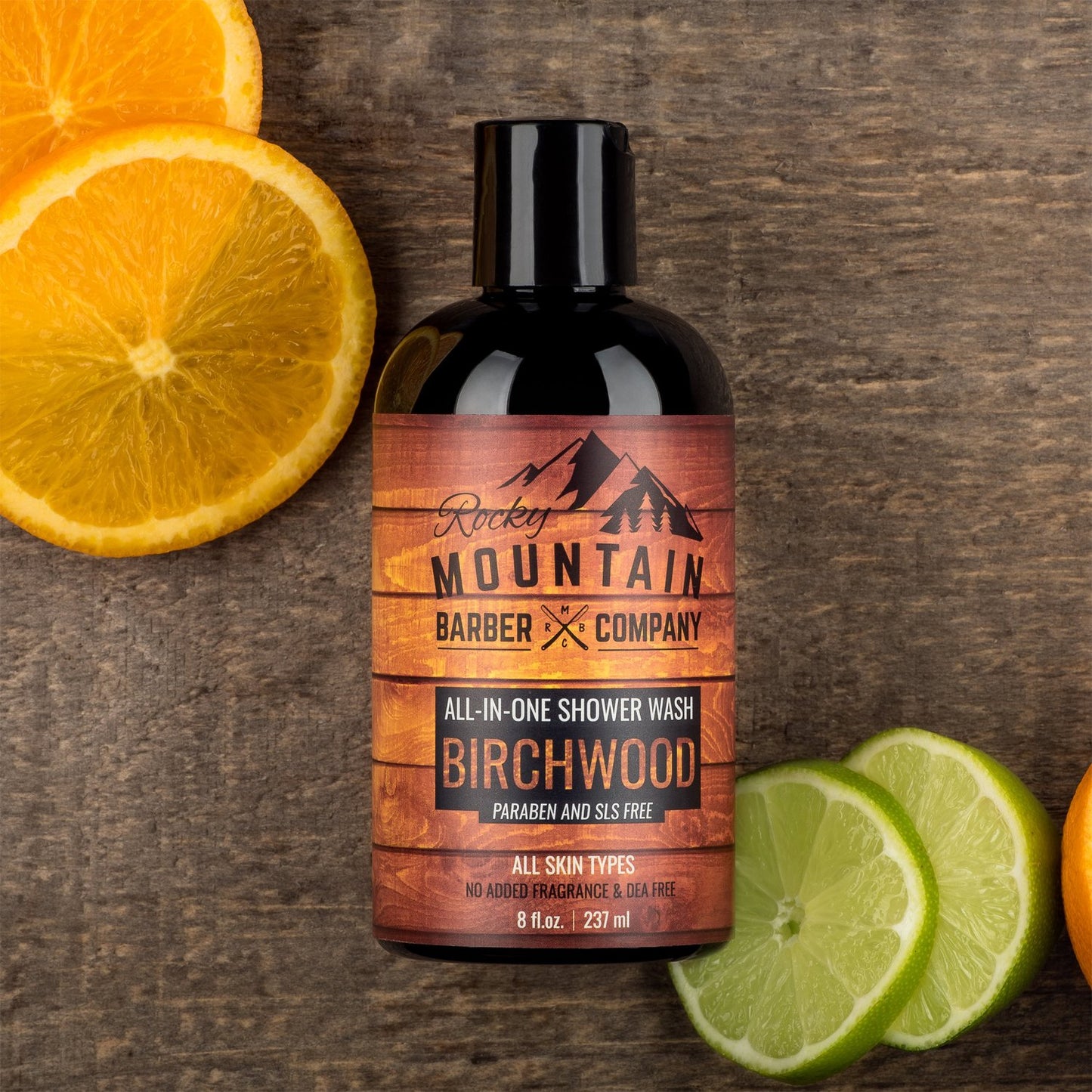 Rocky Mountain Barber Company Birchwood All-In-One Body Wash - Shampoo, Body Wash, Conditioner, Face Wash & Beard Wash with Essential Oils - 8 oz