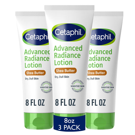 Cetaphil Body Lotion, Advanced Radiance Lotion with Shea Butter for Dry, Sensitive Skin, 8 oz Pack of 3, Fragrance Free, Hypoallergenic