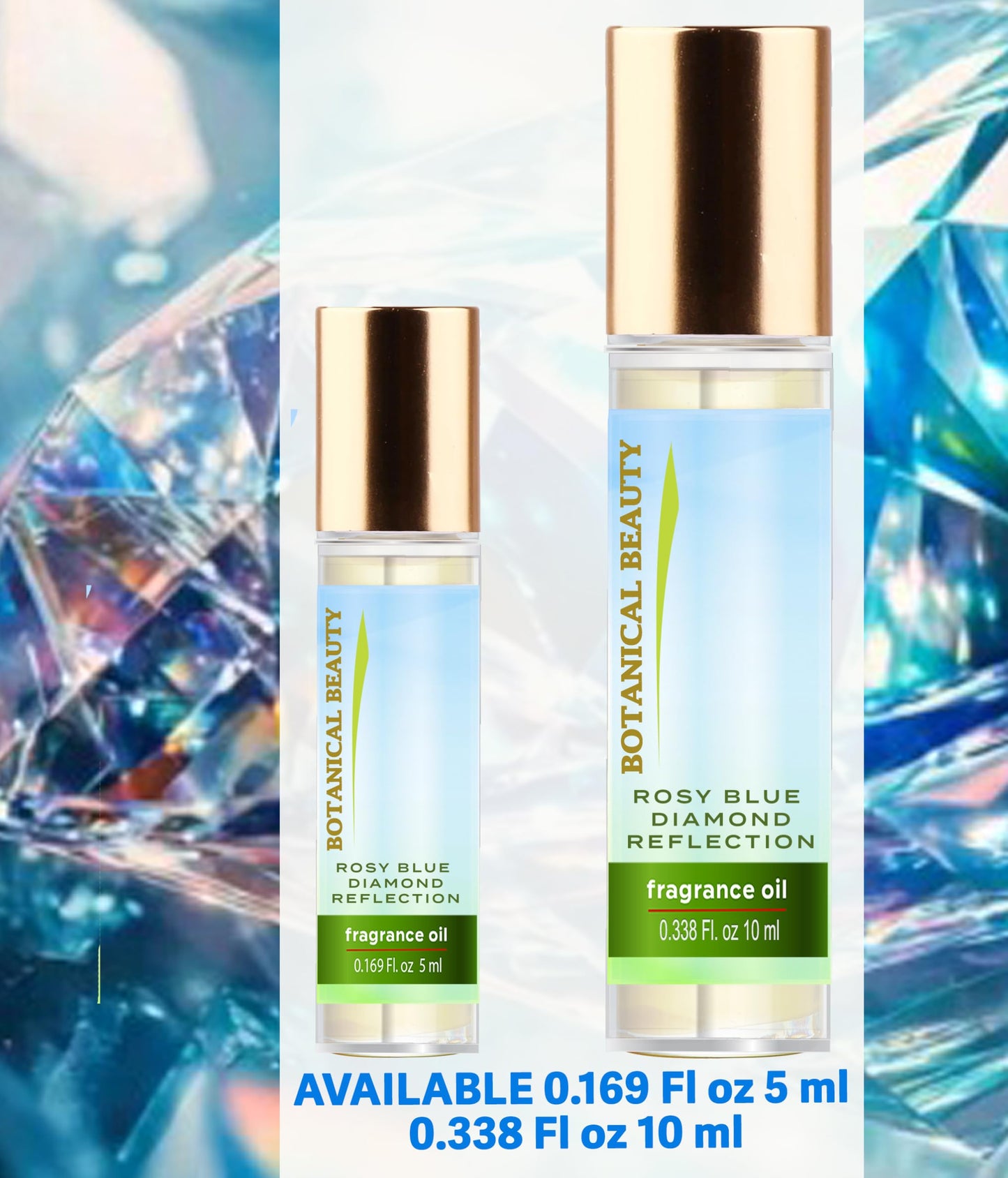 Botanical Beauty ROSY BLUE DIAMOND REFLECTION FRAGRANCE OIL ROLL-ON 0.338 Fl Oz 10 ml Rollerball Perfume, Long Lasting an luxury scent, blends