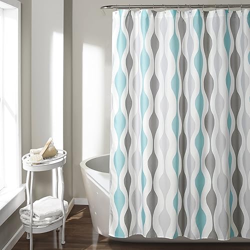 Lush Decor Mid Century Geo Shower Curtain, 72" x 72", Blue & Gray