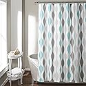 Lush Decor Mid Century Geo Shower Curtain, 72" x 72", Blue & Gray