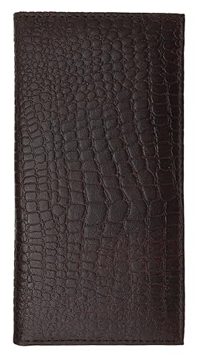MARSHAL Genuine Leather Slim Crocodile Checkbook Cover (Brown)