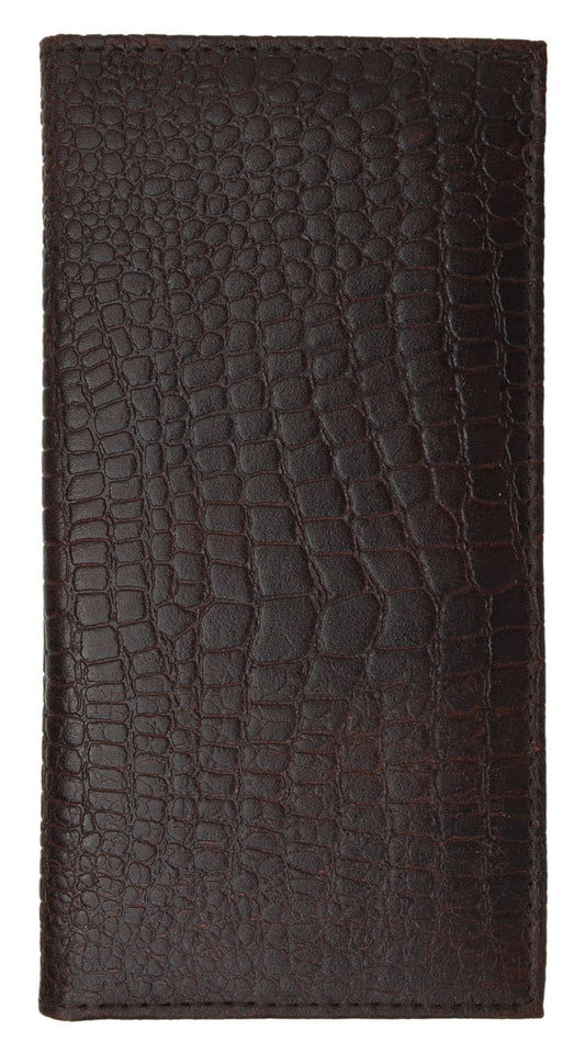 MARSHAL Genuine Leather Slim Crocodile Checkbook Cover (Brown)