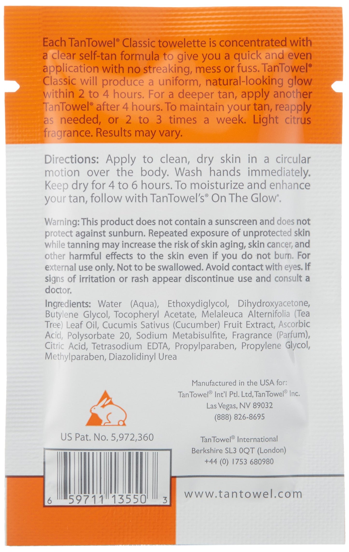 Tan Towel Classic Self Tan Towlettes Half Body Aplication 50 X 0.25 Oz, 50count