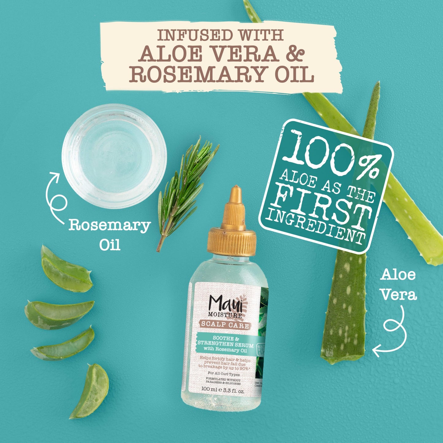 Maui Moisture Scalp Care Soothe & Strengthen Hair Serum with Rosemary Oil, Curly Hair Serum With Aloe Vera Helps Prevent Scalp Dryness & Strengthen