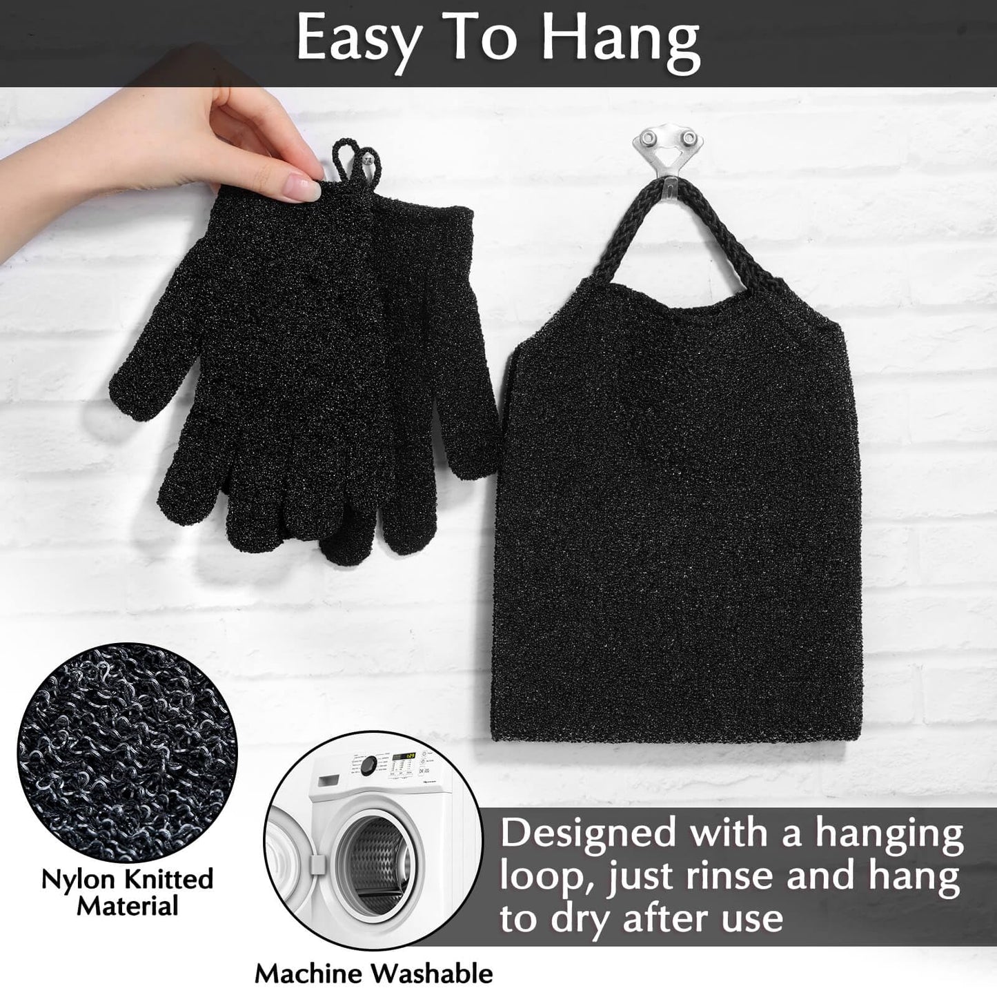 Anezus Exfoliating Back Scrubber Bath Gloves Set, Exfoliating Shower Towel with Shower Gloves for Body Scrub, Back Cleaner Wash Gloves to Remove Dead Beauty and Personal Care anezus