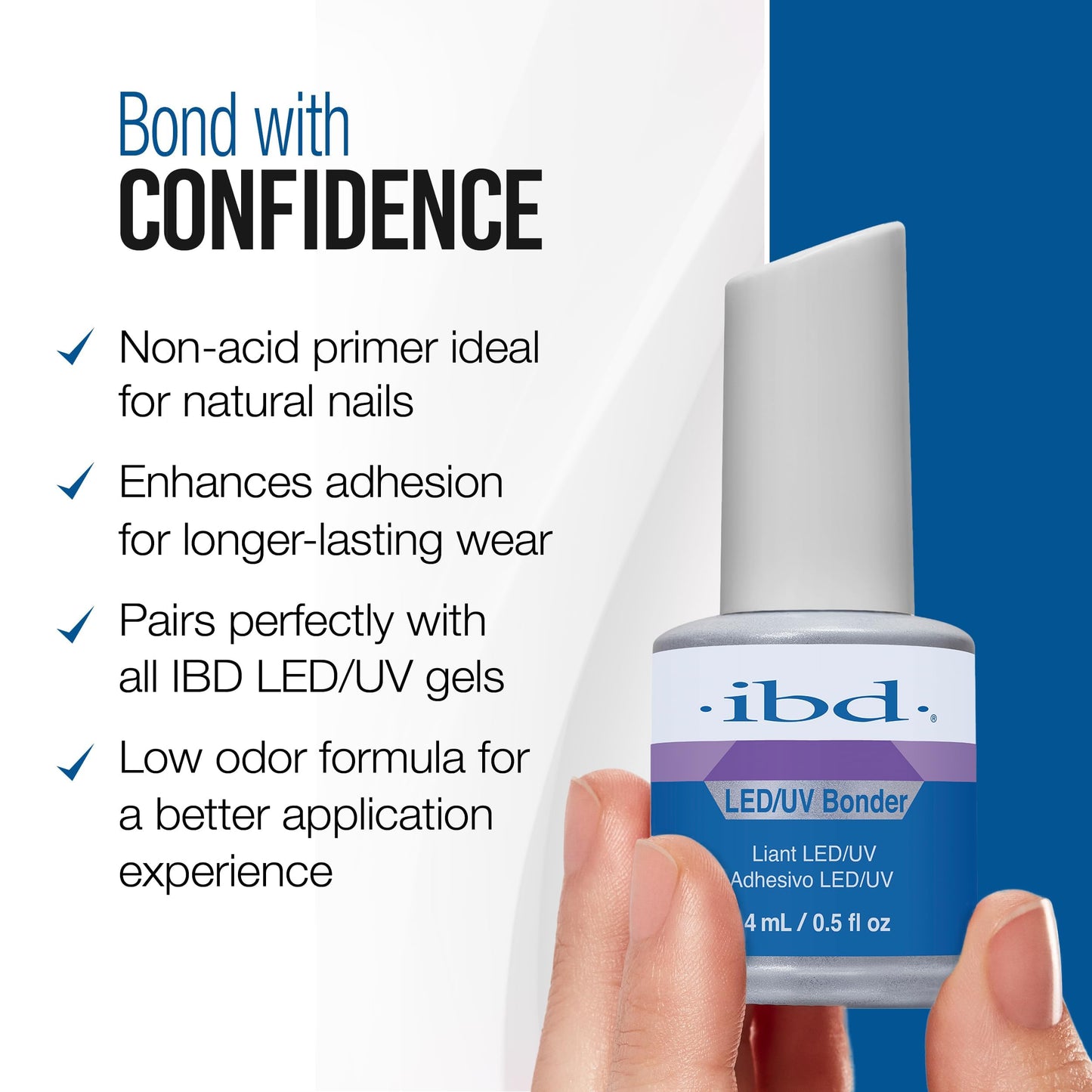 IBD LED/UV Bonder - Nail Primer for Gel Polish and Acrylic Nails, Nail Bonder for Long-Lasting Adhesion, 0.5 oz