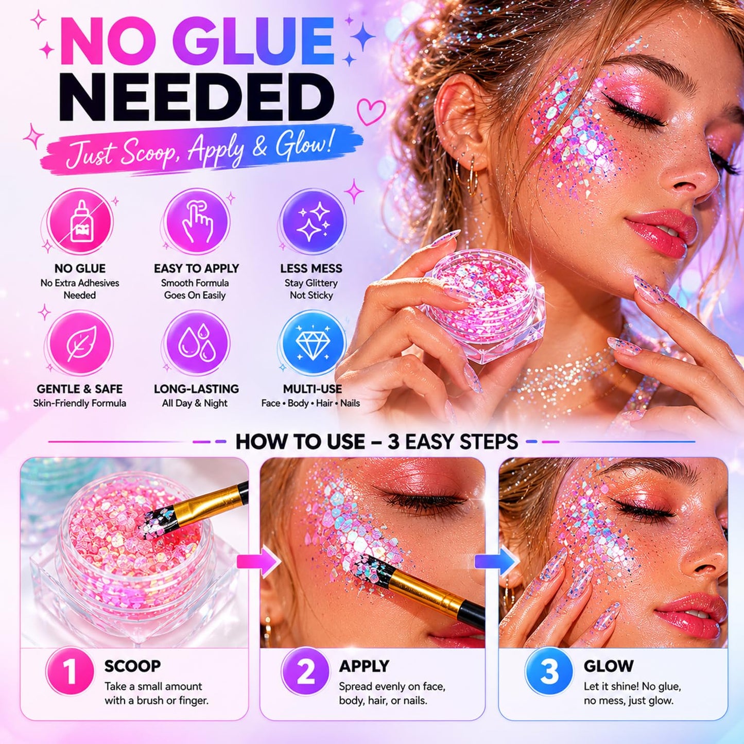 FindinBeauty 12 Colors Glow in the Dark Glitter Gel, UV Blacklight Reactive Face & Body Glitter, No Glue Needed, Cosmetic Grade for Eyes, Hair
