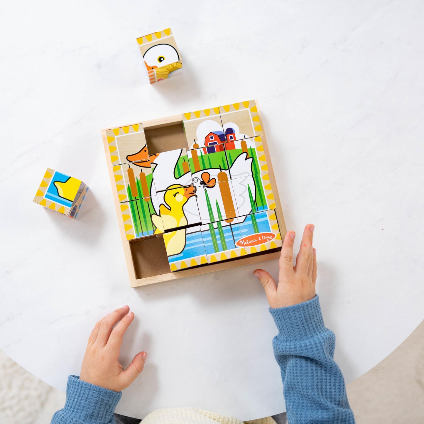 Melissa & Doug Farm Wooden Cube Puzzle – 6-in-1 Animal Puzzle with 16 Cubes & Storage Tray, Educational Farm Toy for Toddlers Ages 3+, FSC Certified
