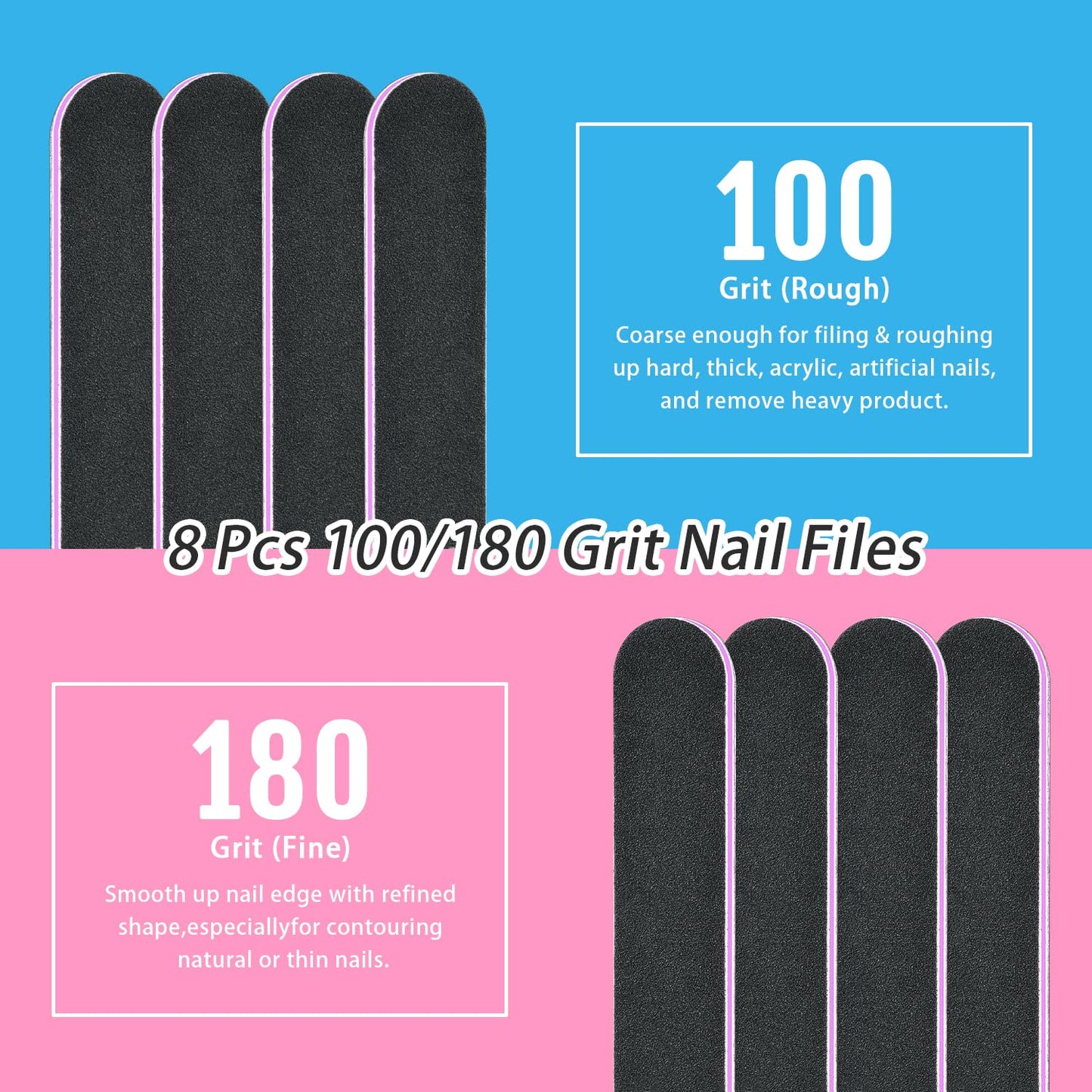 TsMADDTs Nails File 20 PCS Double Sided Emery Board for Natural Acrylic Nails 100 120 180 240 320 800 Grits, Professional Manicure Pedicure Tools
