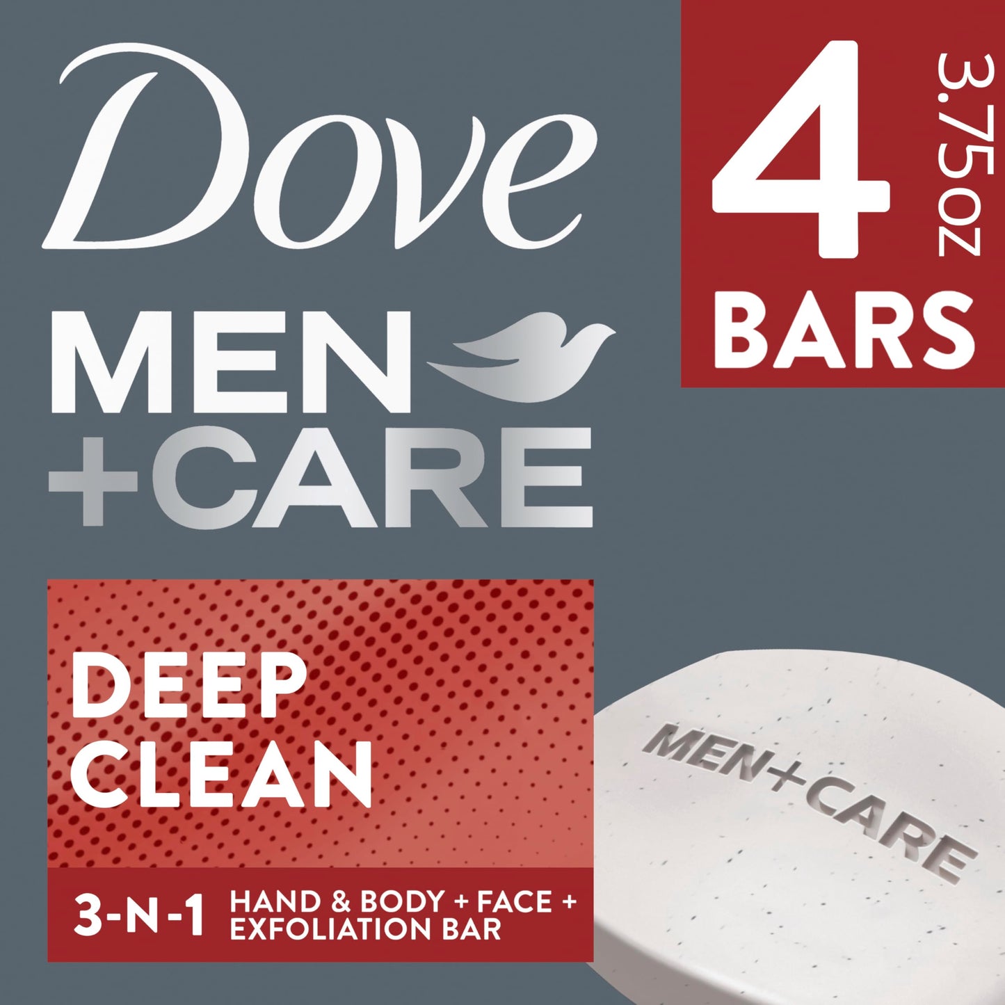 Dove Men + Care Body & Face Bar, Deep Clean 4 oz, 4 ea (Pack of 3)