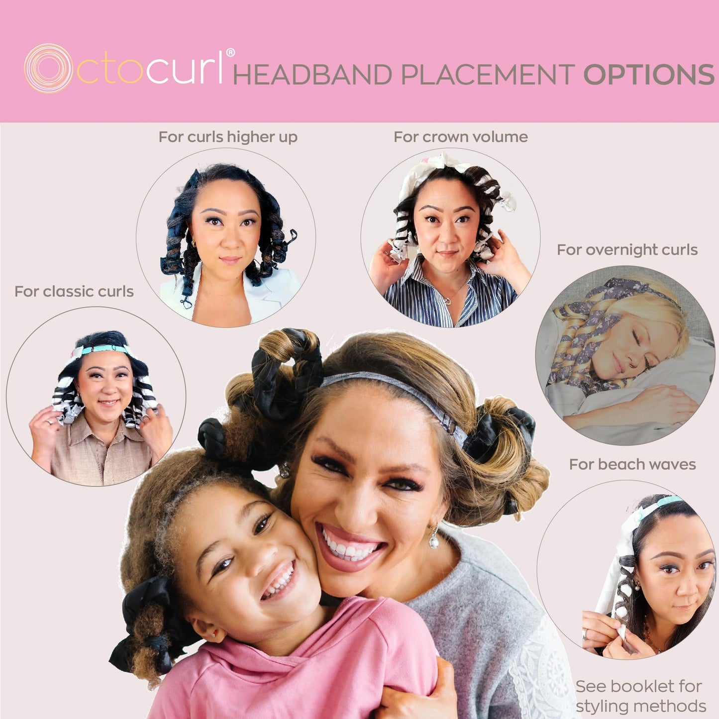 Octocurl Heatless Curls Headband - Hair Curlers to Sleep In - Heatless Curlers for Medium Length Hair (Cotton - Lilac)