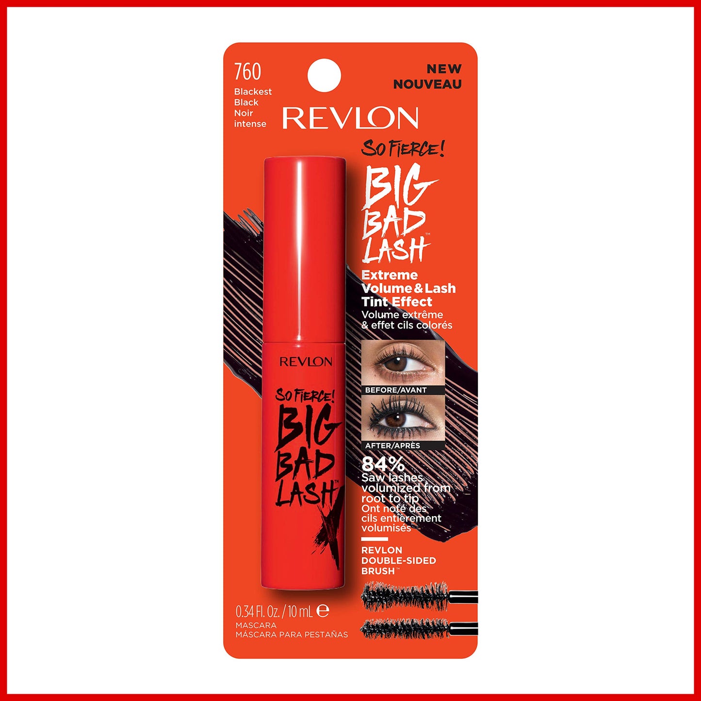 Revlon Mascara, So Fierce Big Bad Lash Eye Makeup, Volumizing, Stocking Stuffer for Her, Lasts up to 24 Hours, 760 Blackest Black, 0.34 fl oz