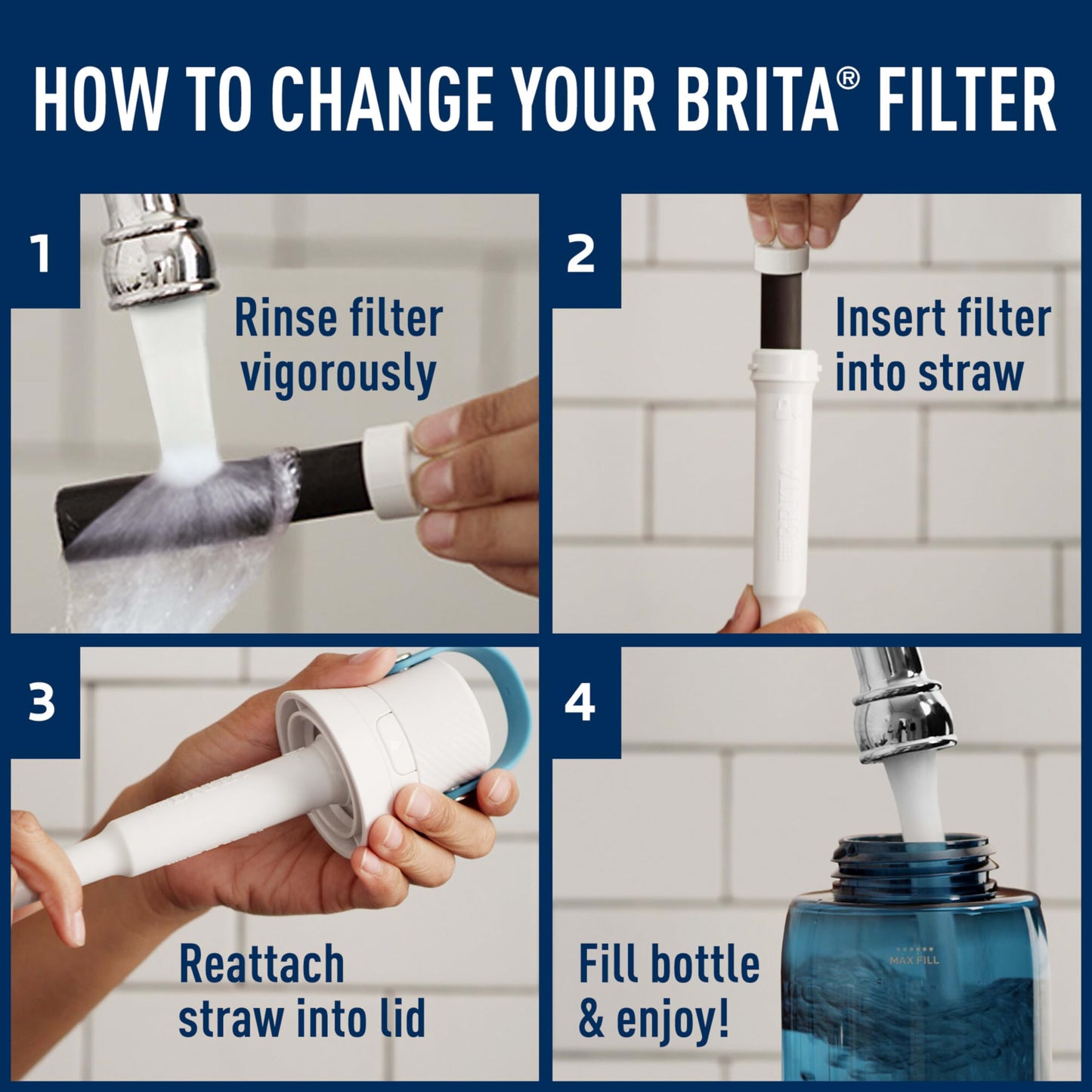 Brita Water Bottle Replacement Filters, BPA-Free, Replaces 1,800 Plastic Water Bottles a Year, Lasts Two Months or 40 Gallons, Includes 6 Filters