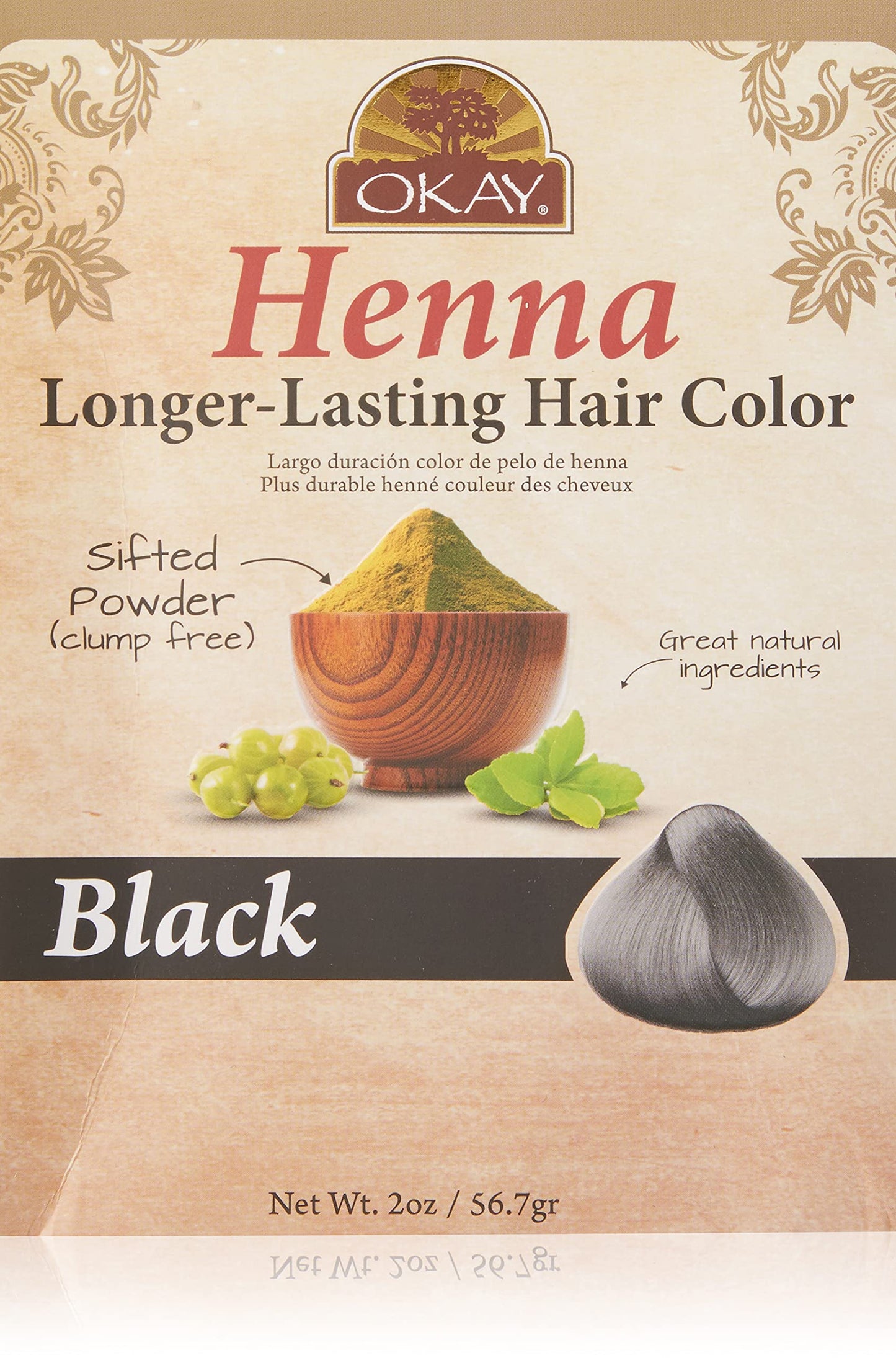 OKAY Pure Naturals Henna Hair Dye - Natural Black Henna Hair Dye with Indigo for Men and Women, Powder to Cover Gray Color, Beard Tint, Easy to Use Coloring - Black, 2 oz (Pack of 1)