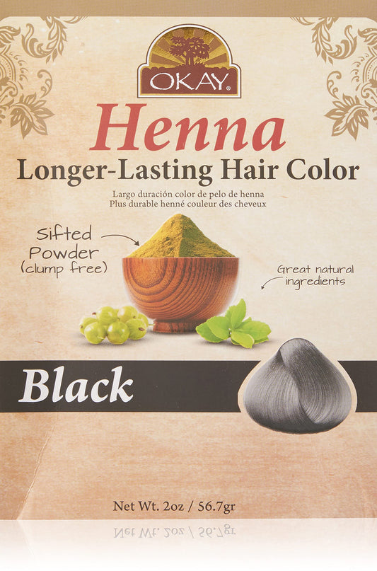 OKAY Pure Naturals Henna Hair Dye - Natural Black Henna Hair Dye with Indigo for Men and Women, Powder to Cover Gray Color, Beard Tint, Easy to Use Coloring - Black, 2 oz (Pack of 1)