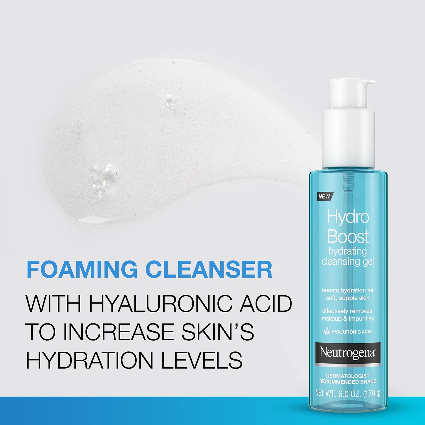 Neutrogena Hydro Boost Lightweight Hydrating Facial Cleansing Gel, Gentle Face Wash & Makeup Remover with Hyaluronic Acid, Hypoallergenic & Non