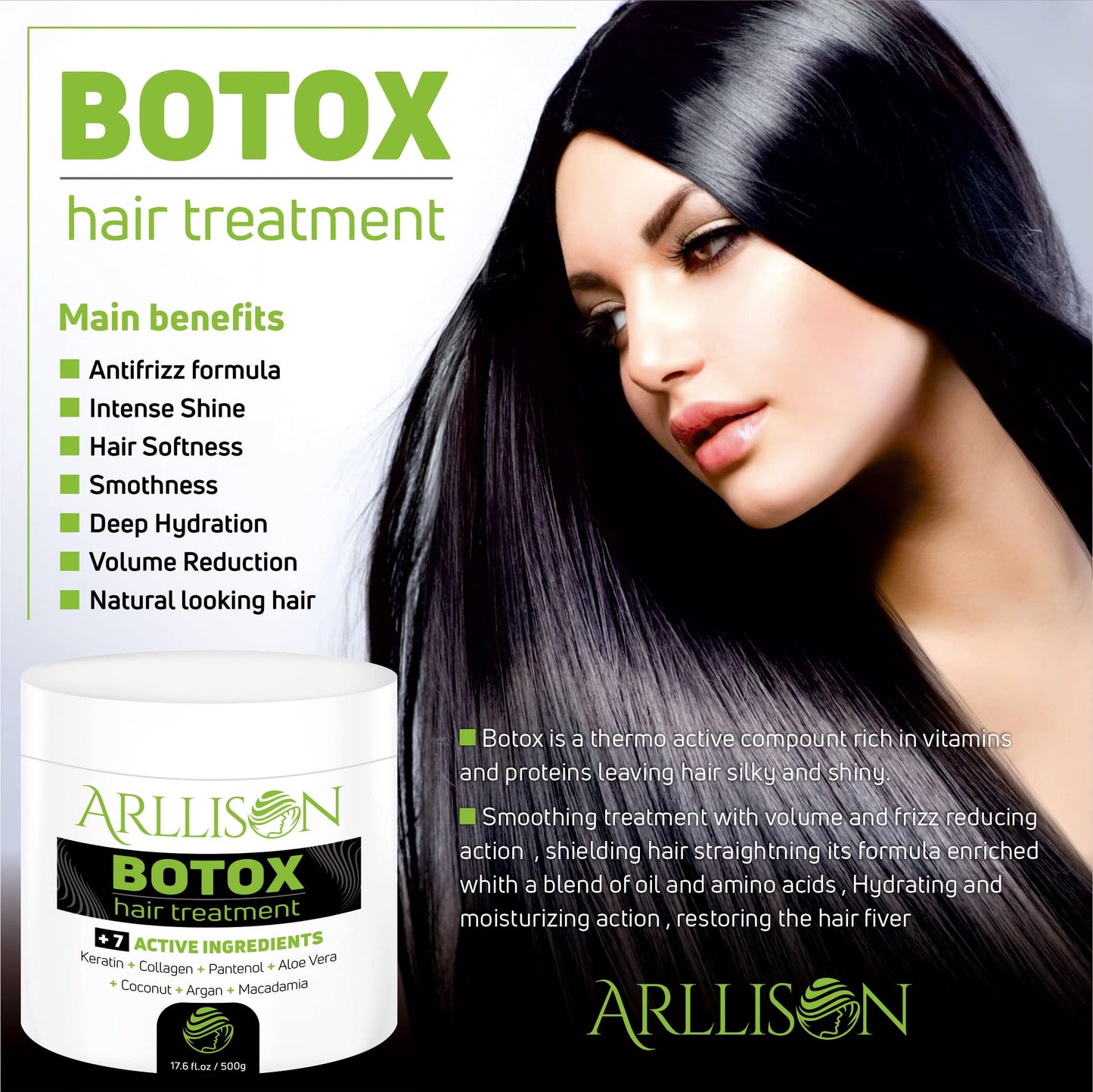 Arllison Botox Hair Treatment With Antifrizz, Soft Shiny Hair With Deep Hydration, Formaldehyde Free, Softens, Moisturizers, Adds Shine,volume