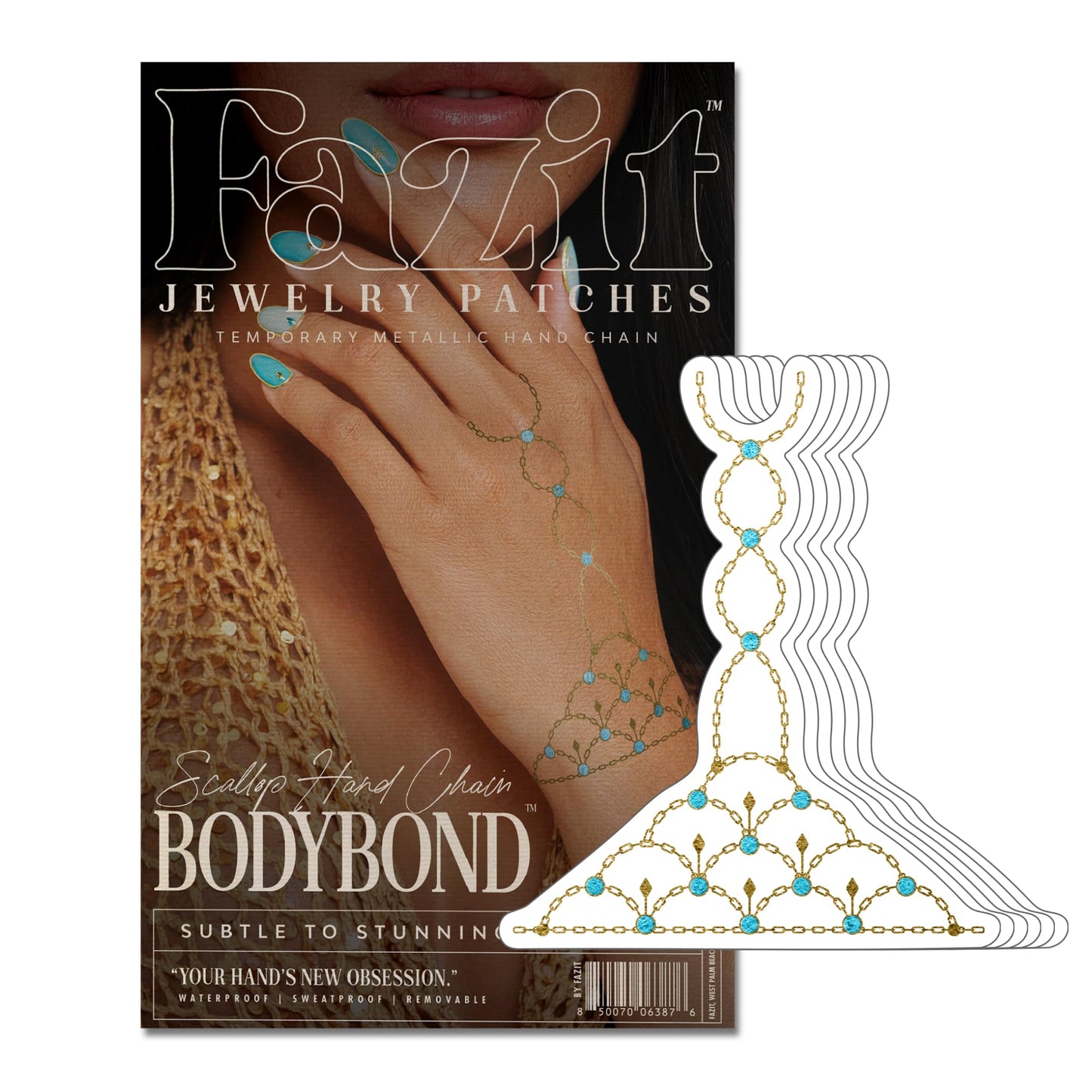 Fazit Makeup Patches - Scallop Hand Chain Bodybond - Glow Up Make-Up Patches - Cute Glitter Makeup Accessories for Women - Cosmetic Body Glitter