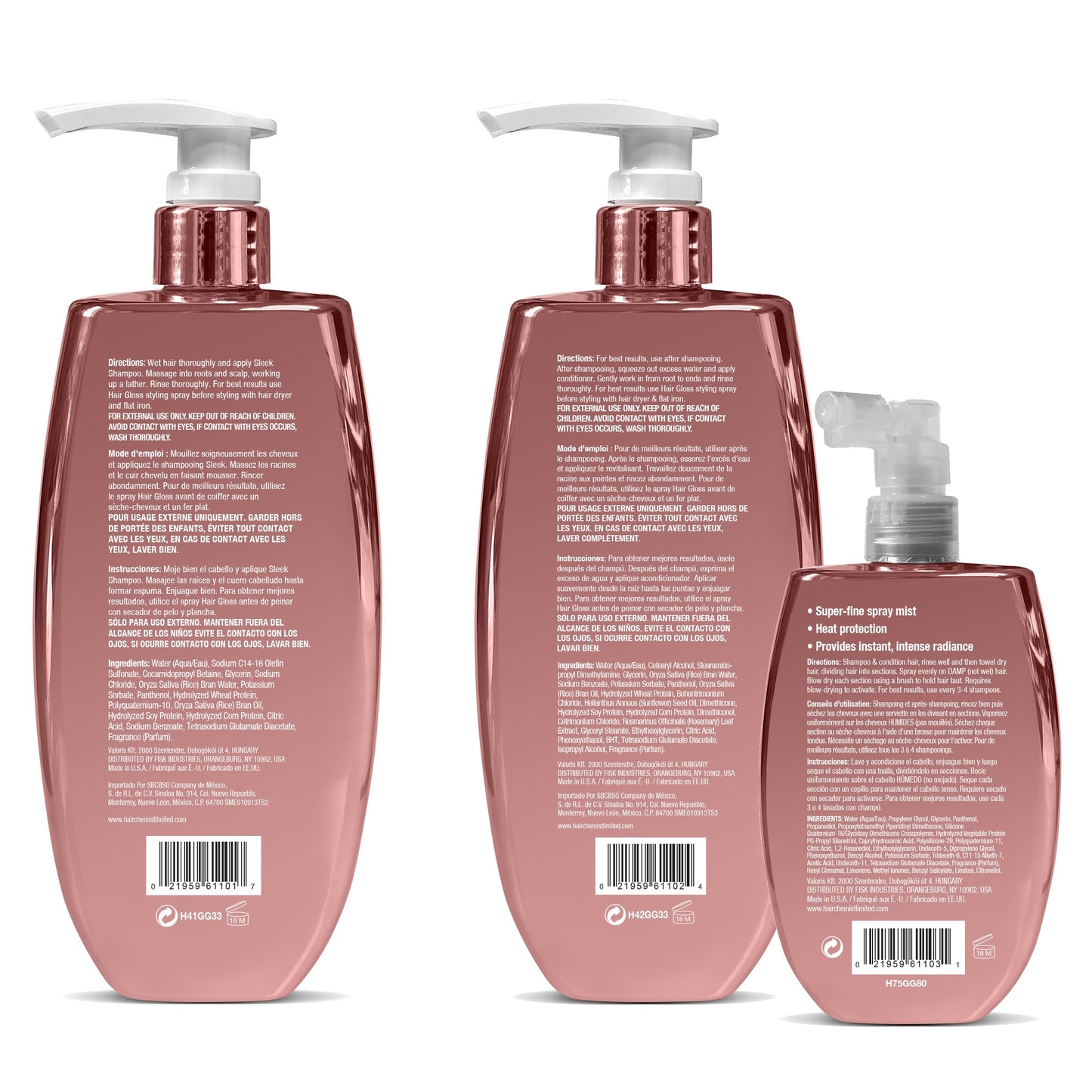 Hair Chemist Hair Gloss Liquid Glass 3-PC Style & Shine Set - Includes 33.8oz Shampoo, 33.8oz Conditioner & 8oz Styling Spray Set (3-PC SET)