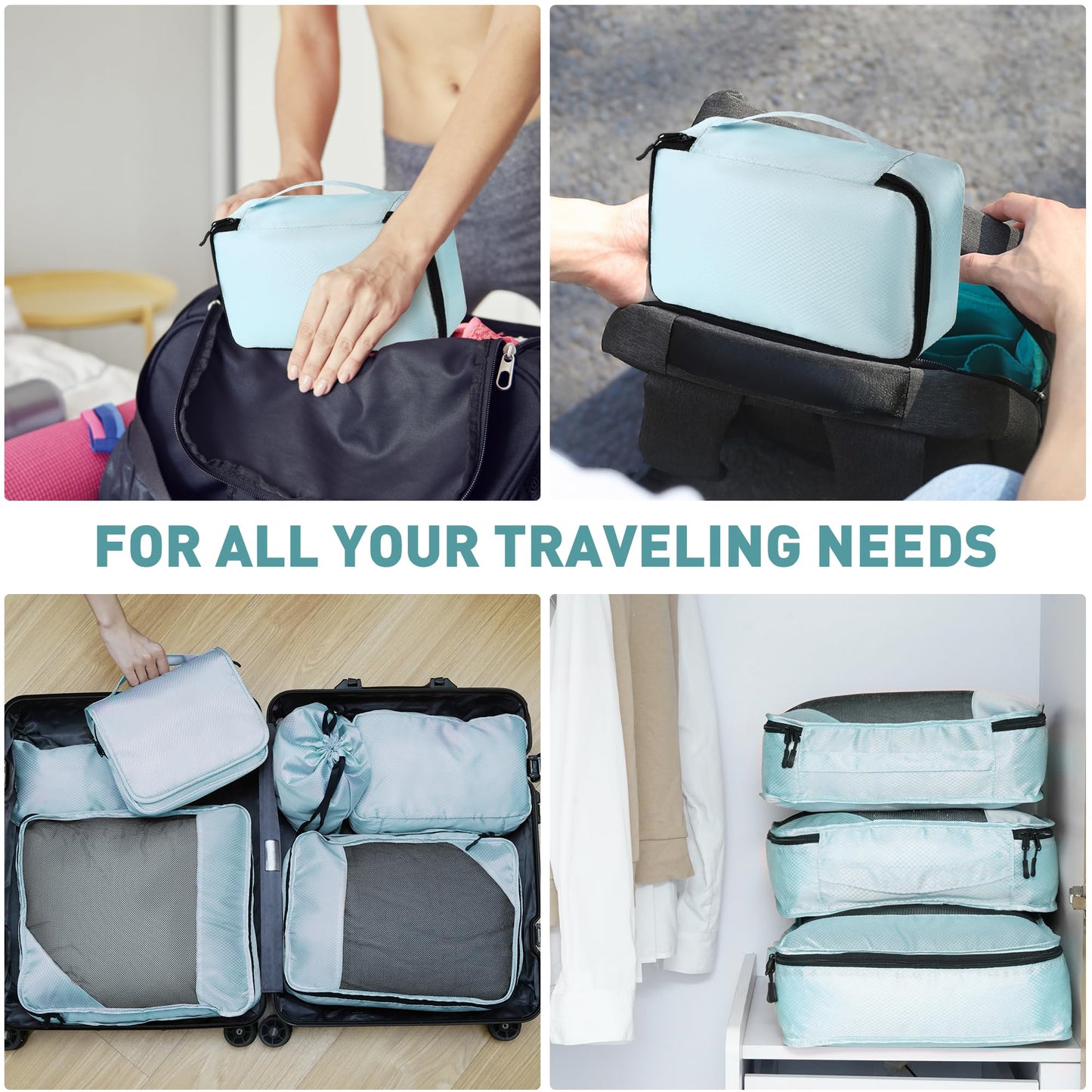 Toncoke 8-Piece Packing Cubes for Travel – Mesh Luggage Organizer Bags for Women, Men & Kids, 4 Sizes, Travel & Camping Essentials, Lake Blue