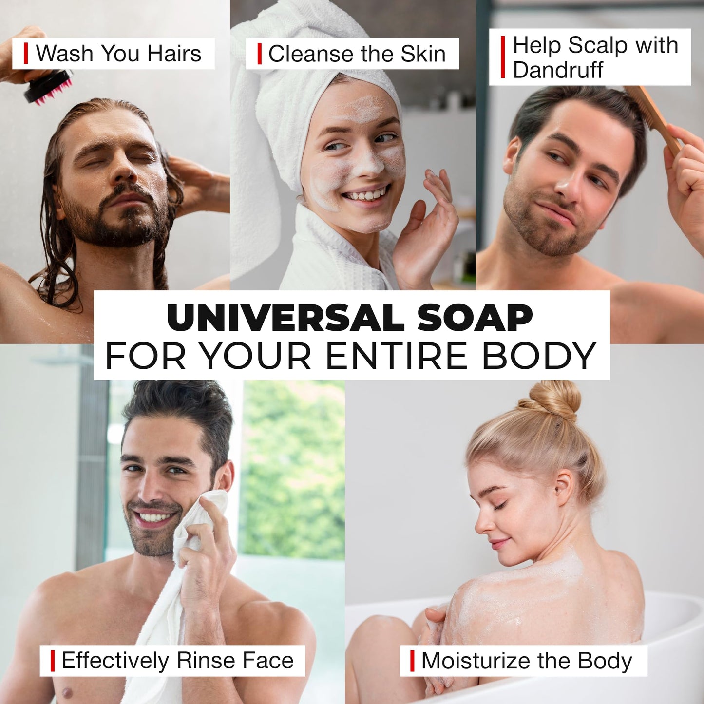Bossman 6-Pack 4-in-1 Charcoal Soap Bar (4 oz) - Bar Soap for Men - All-Natural Beard Wash, Shampoo, Body Wash & Shaving Solution - Eucalyptus & Tea