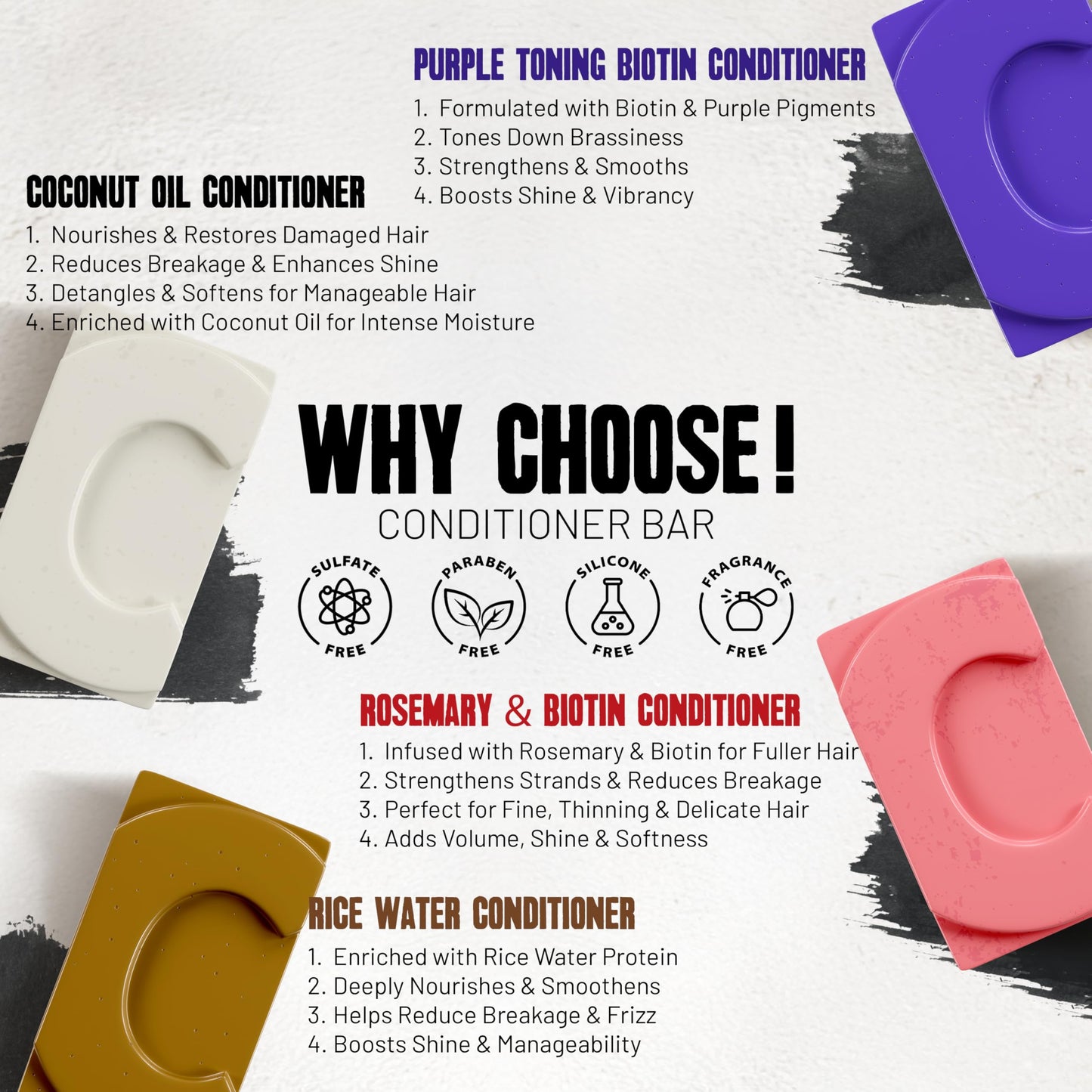 Herbishh Solid Bars for Hair Growth, Oily Hair, Blonde & Thinning Hair, Sulfate-Free, Eco-Friendly 4Pack (Conditioner Bar Set)