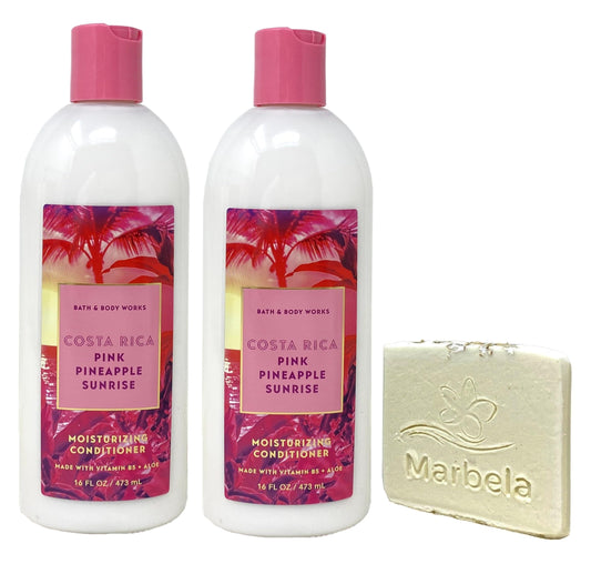 Bath & Body Works Costa Rica Pink Pineapple Sunrise 2 Pack Moisturizing Conditioner Bundle with a Natural Oats Sample Soap