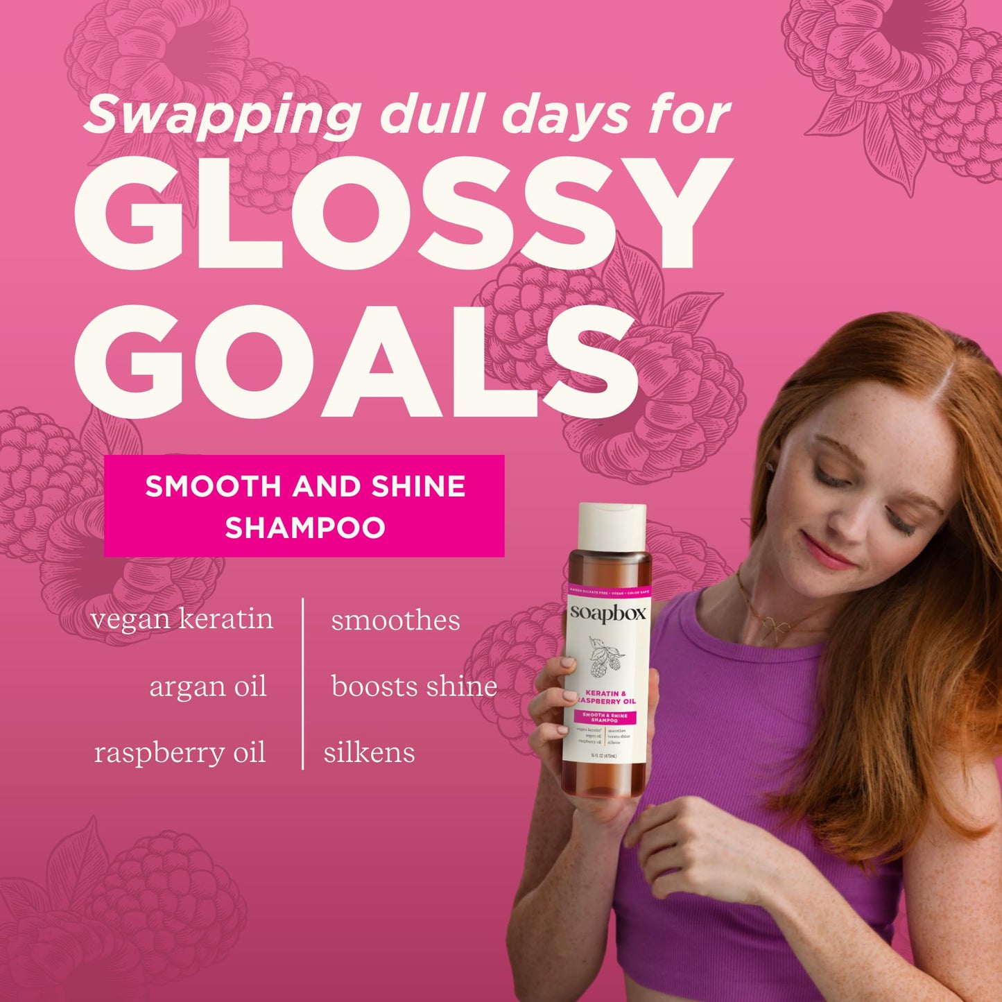 Soapbox Keratin & Raspberry Seed Oil Shampoo & Conditioner Set, Leaves Hair Shiny, Smooth & Glossy - Clean Ingredients Free of Harsh Chemicals