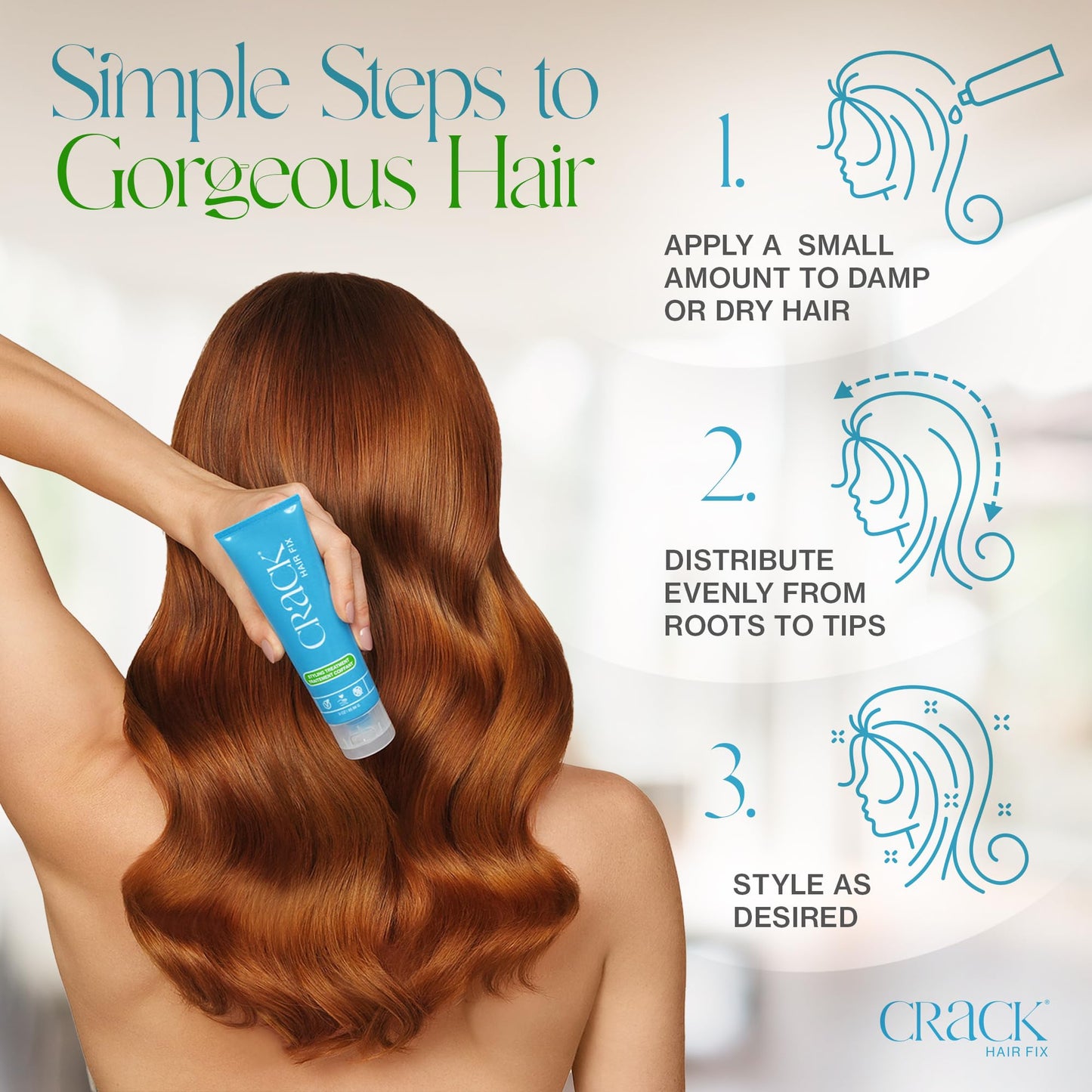 Crack HAIR FIX Styling Treatment - Multi-Tasking, Anti-Frizz, Leave-In Styling Cream with Protection from Humidity, Chlorine, Heat Treatments & Sun, 3