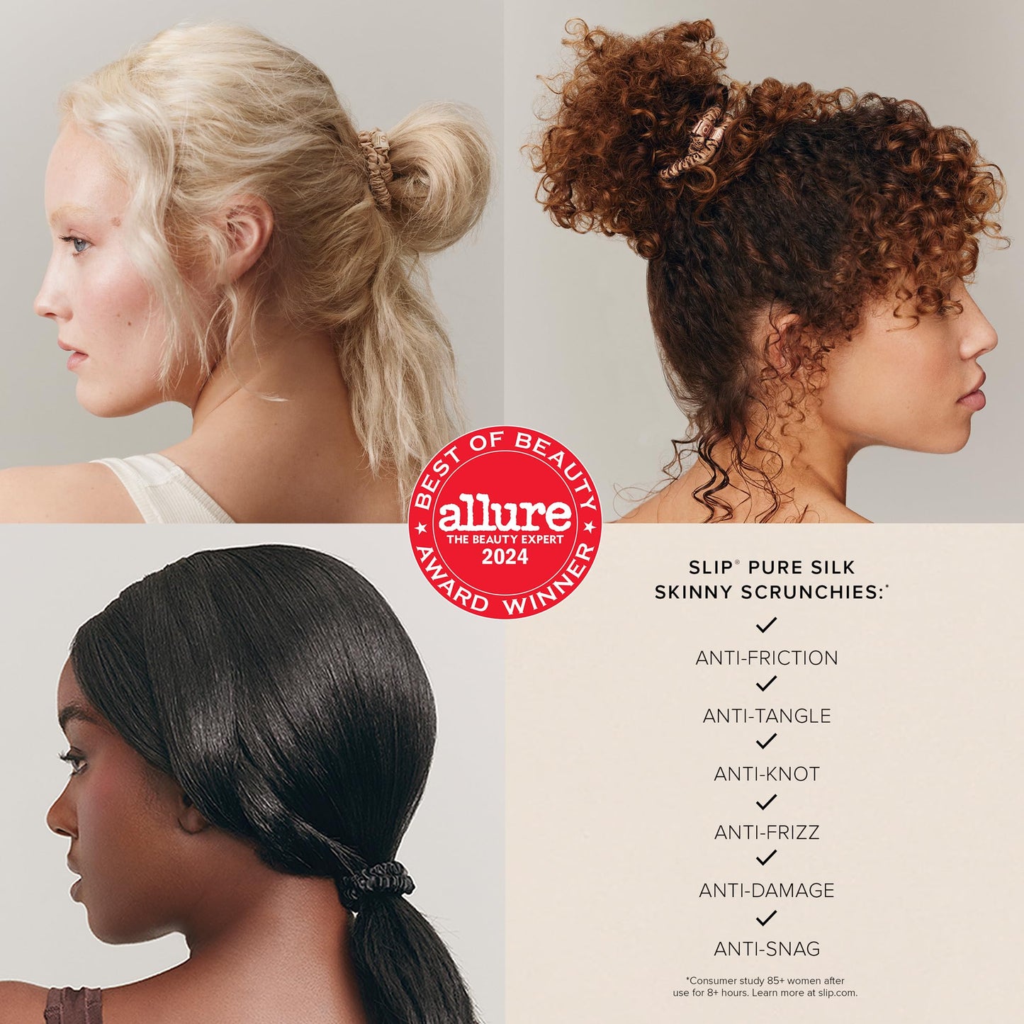 SLIP Silk Hair Ties - Skinny Scrunchies, No Damage, No Crease, Anti-Breakage | 100% Mulberry Silk | All Hair Types | Made with Proprietary Slipsilk™ | Beauty and Personal Care SLIP