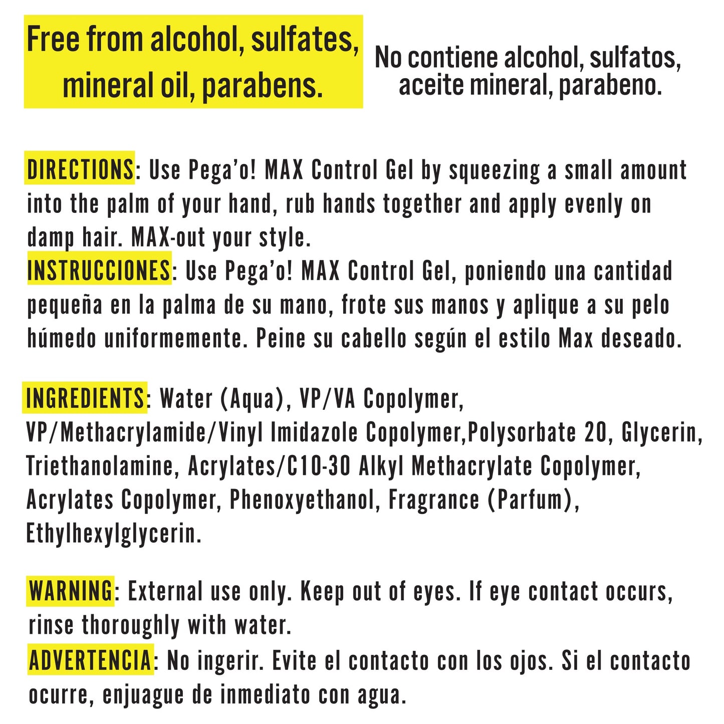 PEGA'O! Max Control - Gel For Radical Creations, Level 2 Holding Power, Free From Alcohol, Sulfates, Mineral Oil, Parabens, Delivers a Hold For Hair