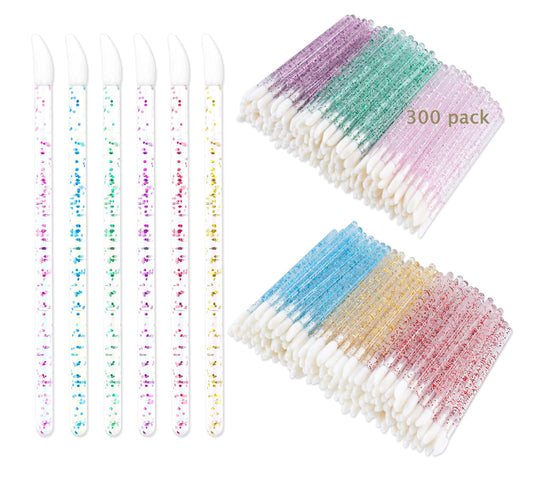 300PCS Glitter Crystal Lip Brush, Disposable Crystal Lip Brushes Tool Kits Lip Gloss Applicators Make Up Brush Lipstick Gloss Wands Makeup Applicators