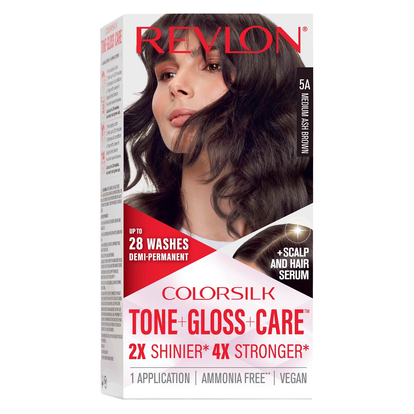 Revlon ColorSilk Tone + Gloss + Care Demi Permanent Hair Color, Dye Kit with Leave-In Scalp and Haircare Serum, 2x Shinier, 4x Stronger, 5A Medium Ash