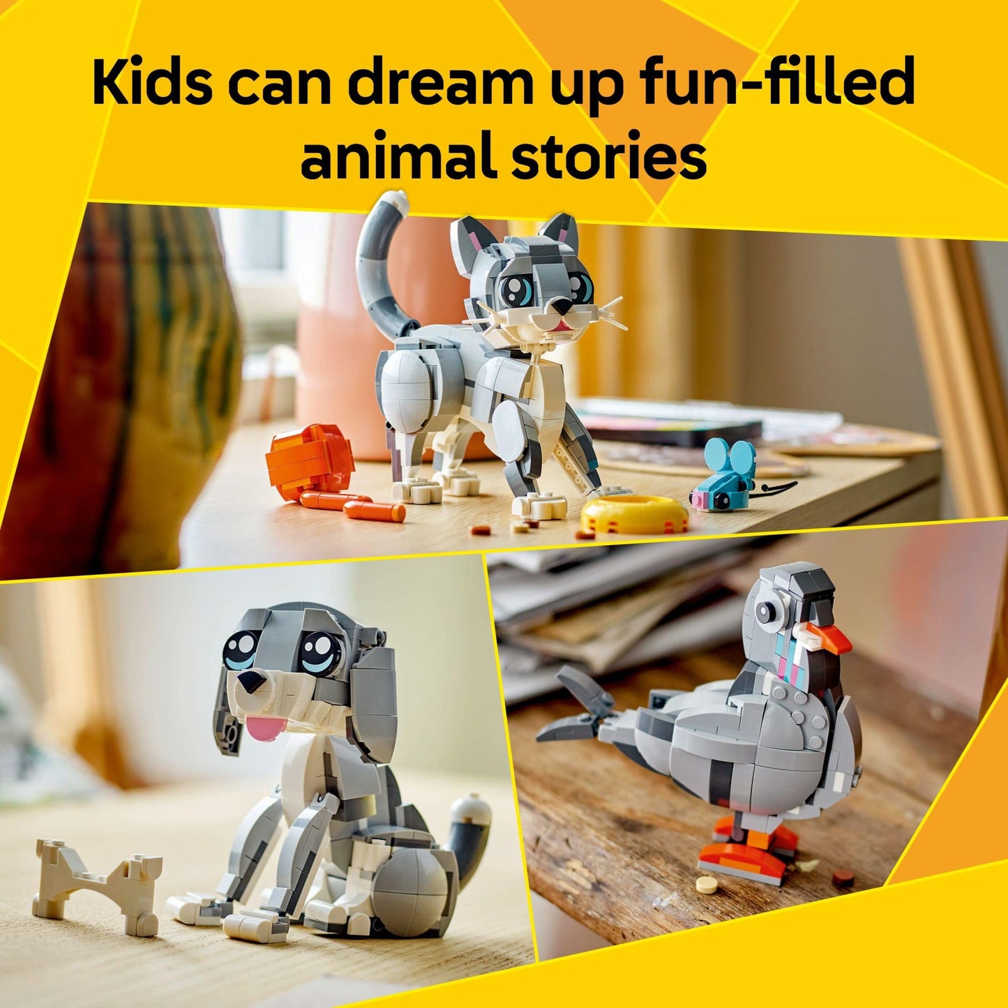 LEGO Creator 3 in 1 Playful Cat 31163, Build Cat, Dog or Pigeon Animal Figures, Creative Building Toy & Birthday Gift for Kids Ages 8+